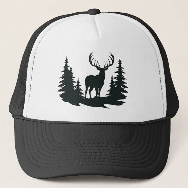 Big Buck Among Pine Trees Vector  Trucker Hat (Front)