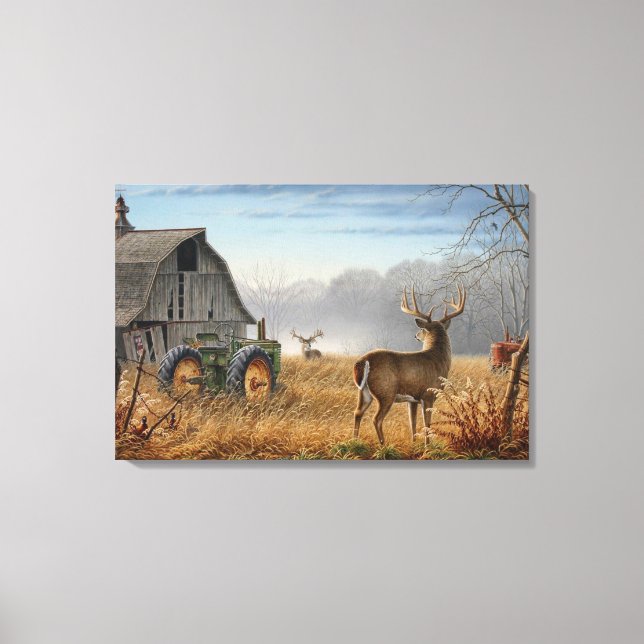 Big Buck  Deer Showdown On The Farm Canvas Print (Front)