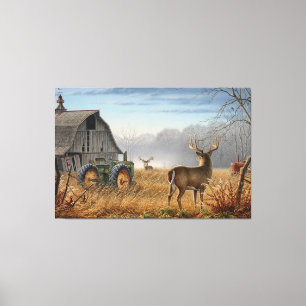 Big Buck  Deer Showdown On The Farm Canvas Print
