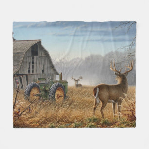 Big Buck  Deer Showdown On The Farm Fleece Blanket