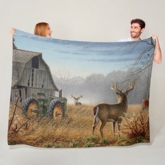 Big Buck  Deer Showdown On The Farm Fleece Blanket