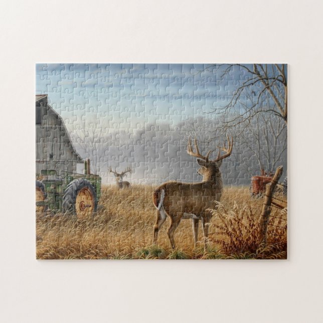 Big Buck  Deer Showdown On The Farm Jigsaw Puzzle (Horizontal)