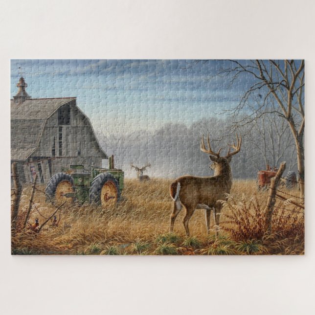 Big Buck Deer Showdown On The Farm Jigsaw Puzzle (Horizontal)