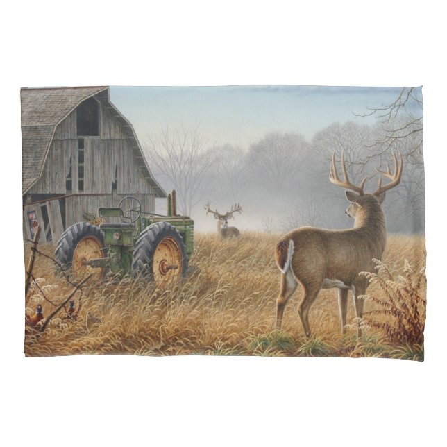 Big Buck  Deer Showdown On The Farm Pillowcase (Front)
