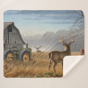 Big Buck  Deer Showdown On The Farm Sherpa Blanket