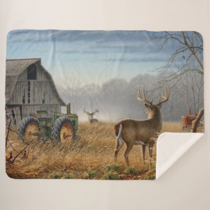 Big Buck  Deer Showdown On The Farm Sherpa Blanket