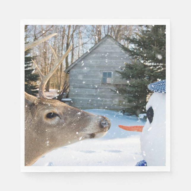 Big Buck Deer With a Snowman Napkin (Front)