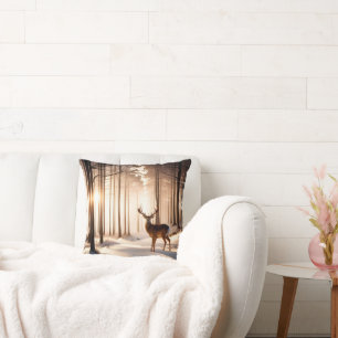 Big Buck In Winter Forest Cushion