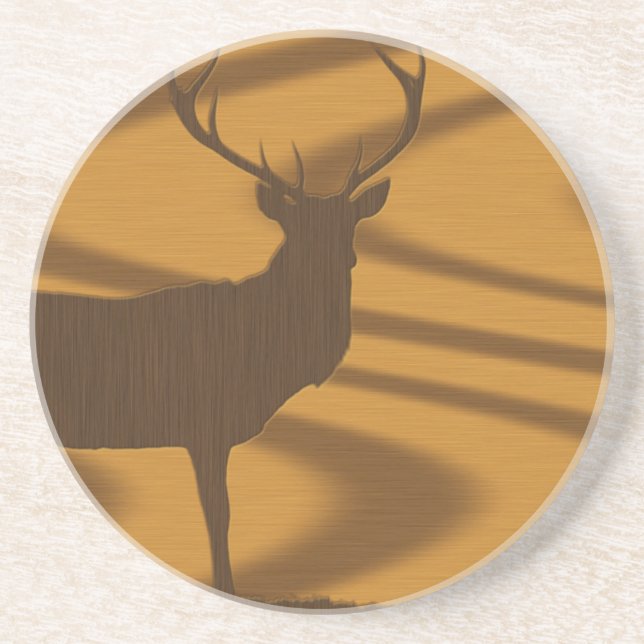 Big Buck Silhouette in Wood Coaster (Front)