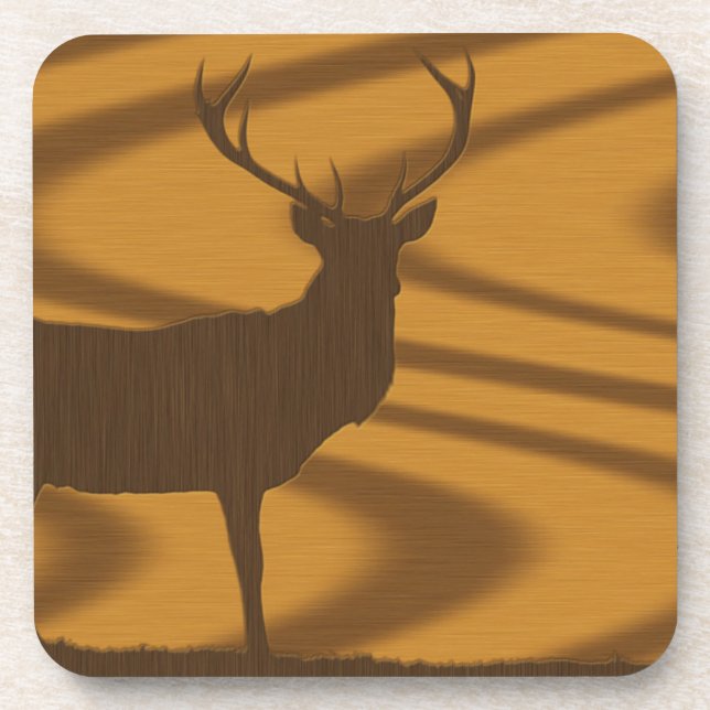 Big Buck Silhouette in Wood Coaster (Front)