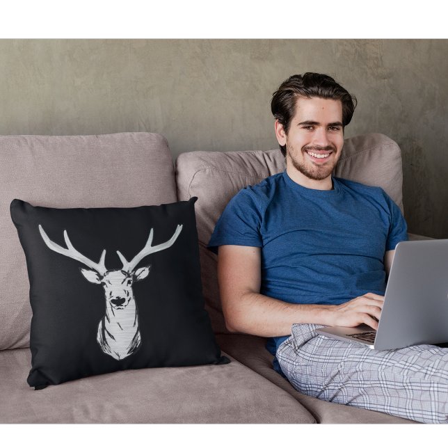 Big Buck Silver Deer Black Modern Men's Cushion (Silver Buck Black Sleek and Modern pillow for the bachelor in your life.)