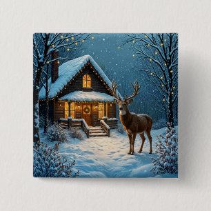 Big Buck's Snowy Christmas Visit 15 Cm Square Badge