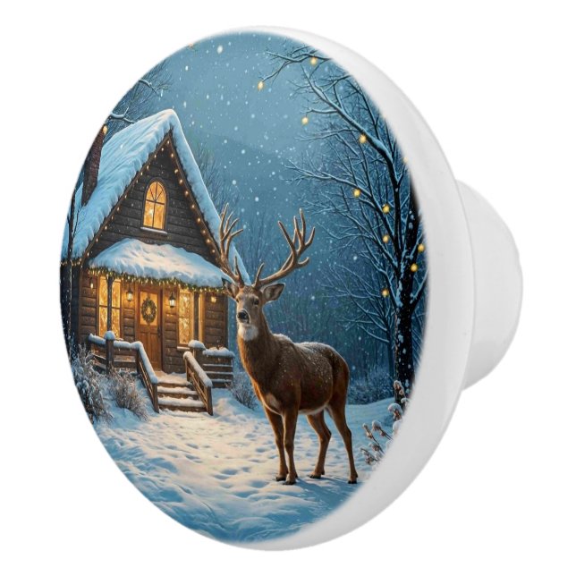  Big Buck's Snowy Christmas Visit Ceramic Knob (Right)