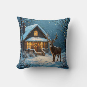 Big Buck's Snowy Christmas Visit Cushion