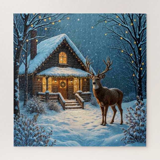  Big Buck's Snowy Christmas Visit Jigsaw Puzzle (Vertical)