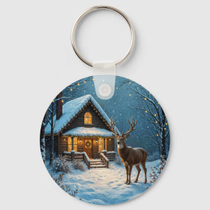Big Buck's Snowy Christmas Visit Key Ring
