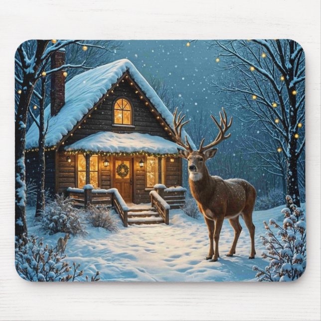  Big Buck's Snowy Christmas Visit Mouse Mat (Front)