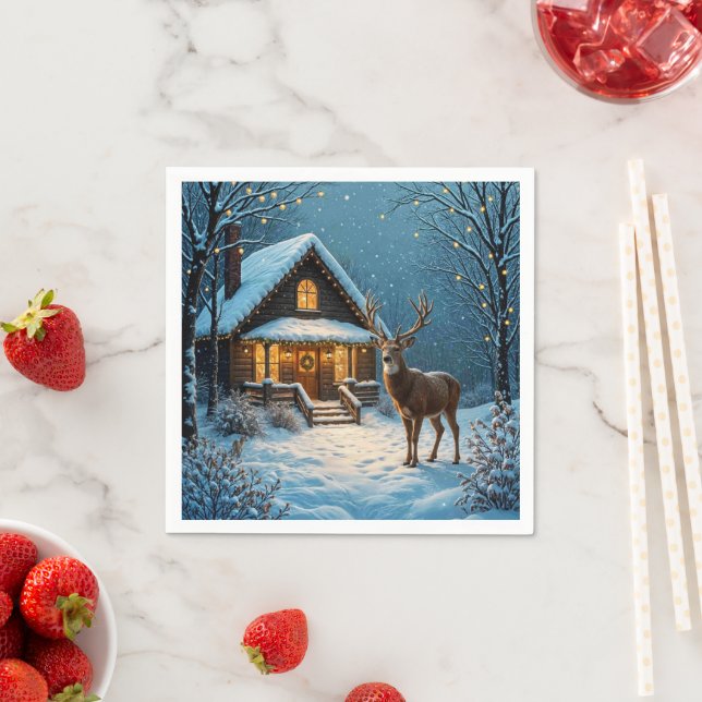  Big Buck's Snowy Christmas Visit Napkin (Insitu)