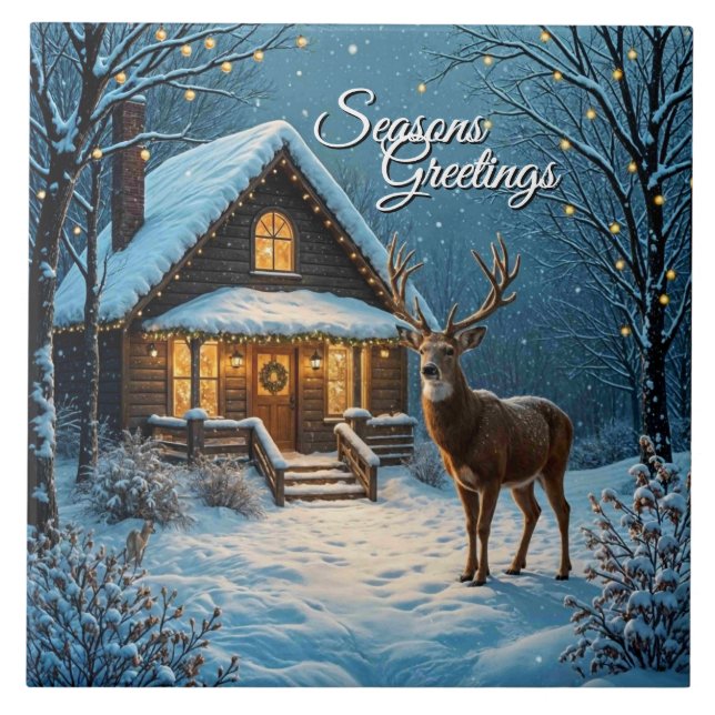  Big Buck's Snowy Christmas Visit Tile (Front)