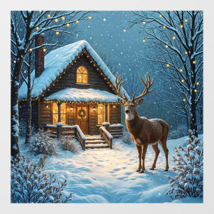  Big Buck's Snowy Christmas Visit Window Cling