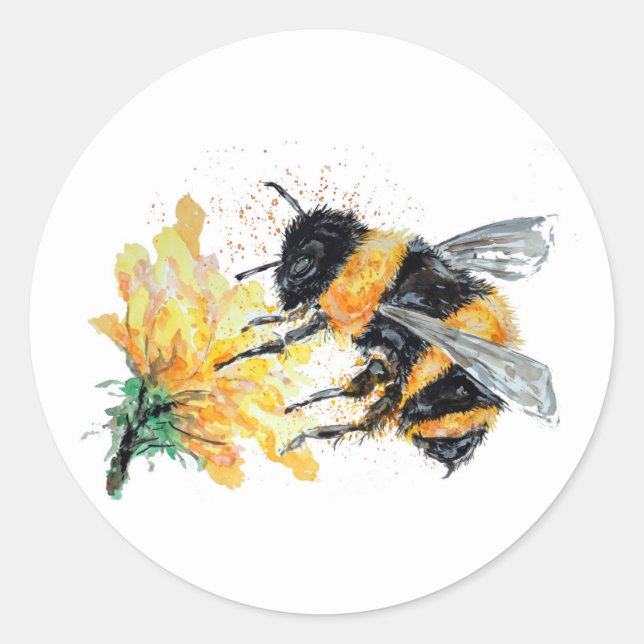 Big Bumble Bee collecting Pollen Classic Round Sticker (Front)