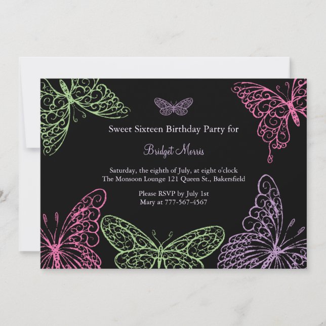 Big Butterfly Kisses Sweet Sixteen Invitation (Front)