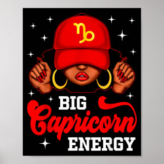Big Capricorn Energy Black Woman With Red Cap Zodi Poster