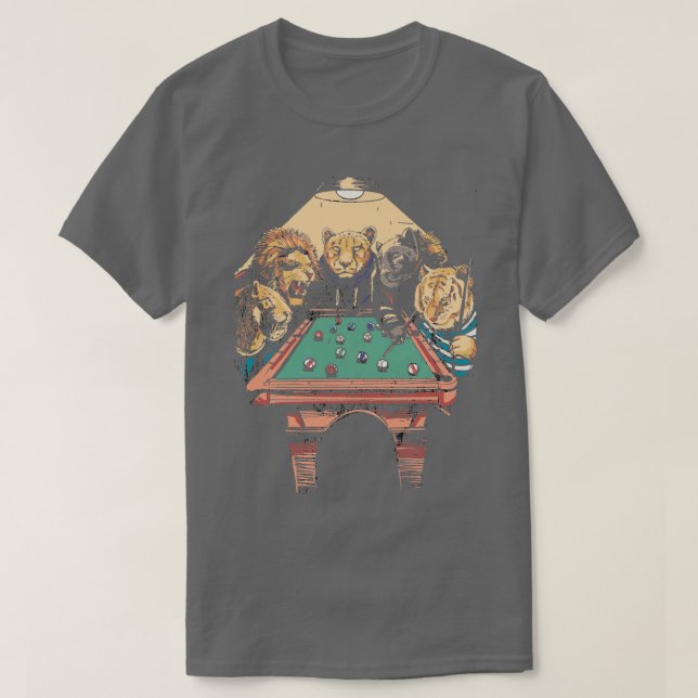 Big Cat Billiards Funny Animals Playing Pool T-Shirt (Design Front)