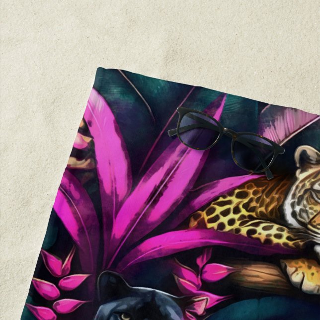 Big Cat Dreams Seamless Surface Pattern Beach Towel (In Situ)