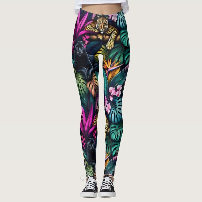 Big Cat Dreams Seamless Surface Pattern Leggings (Front)