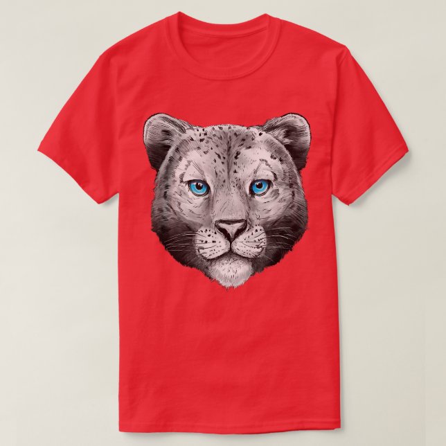 Big Cat Leo Head Face Blue Eyes Snow Leopard  T-Shirt (Design Front)