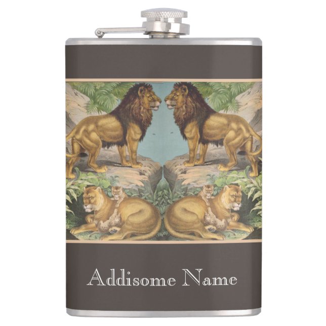 Big Cat Lions Tigers, Leopards, Animals Print Hip Flask (Front)