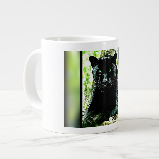Big Cat Models: Green Eyed Black Panther Large Coffee Mug (Front Left)