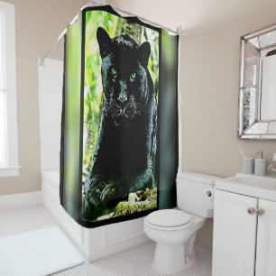 Big Cat Models: Green Eyed Black Panther Shower Curtain