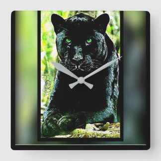 Big Cat Models: Green Eyed Black Panther Square Wall Clock