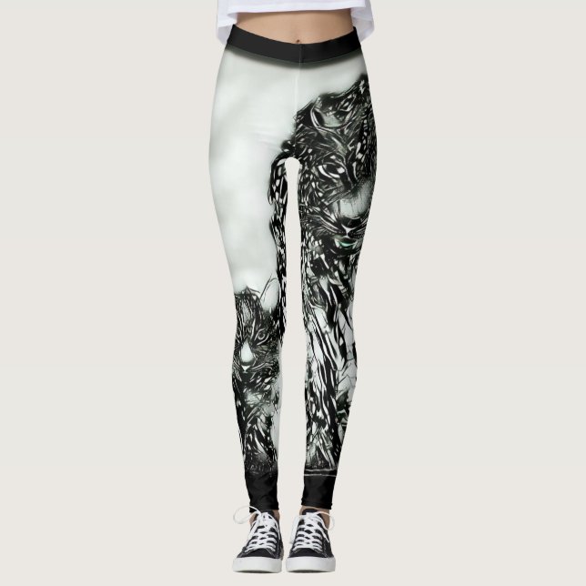 Big Cat Models: Magnified Snow Leopard & Cub 01-04 Leggings (Front)