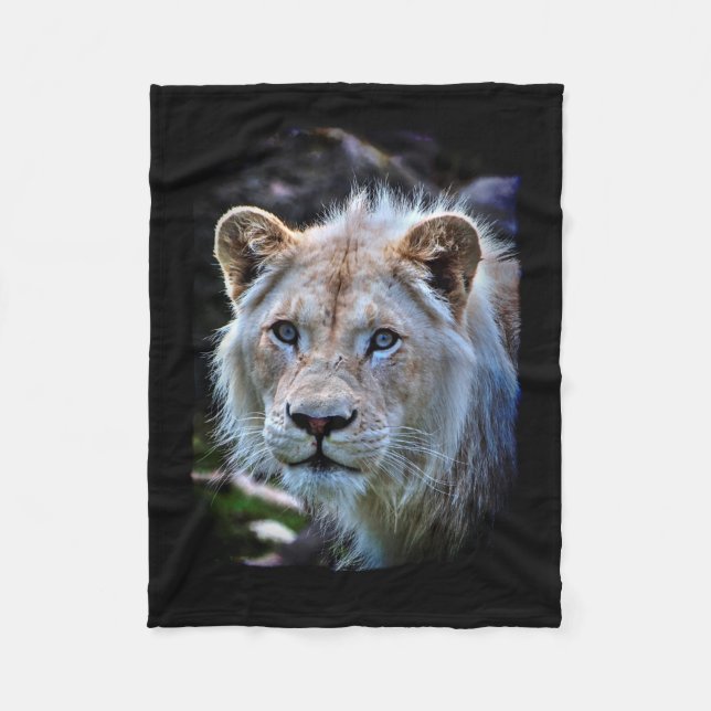 Big Cat Rare White Lion Wildlife Photo Portrait Fleece Blanket (Front)