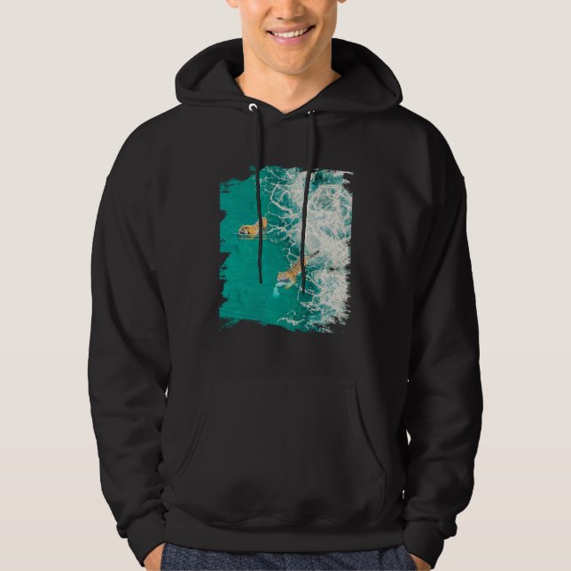 Big Cat Tiger Surf On The Beach Hoodie (Front)