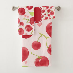Big Cherry Watercolor Colorful Personaliz Pattern Bath Towel Set