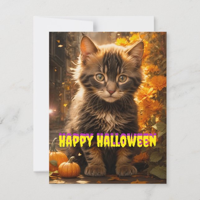 Big City Halloween Kitty Holiday Card (Front)