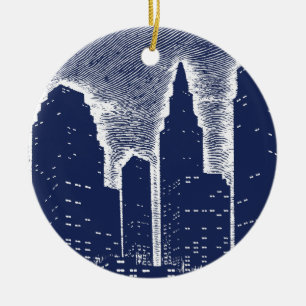 Big City Night Lights cityscape skyline Ceramic Tree Decoration