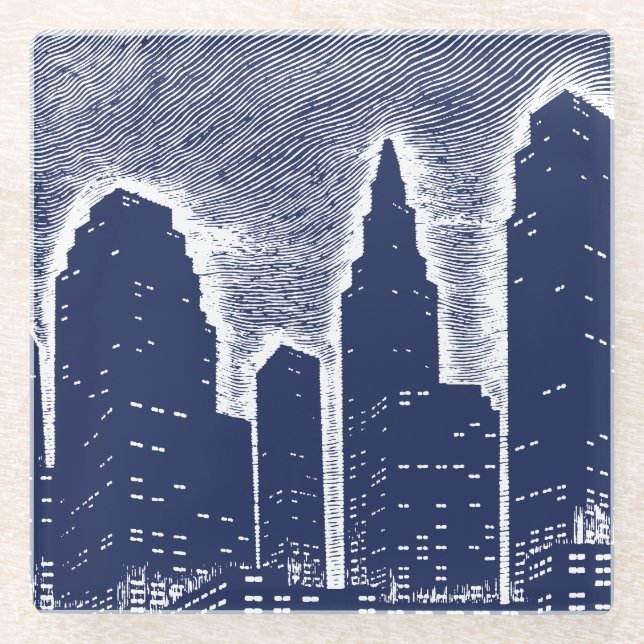 Big City Night Lights cityscape skyline Glass Coaster (Front)