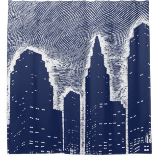 Big City Night Lights cityscape skyline Shower Curtain