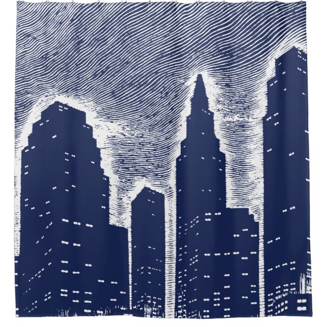 Big City Night Lights cityscape skyline Shower Curtain (Front)