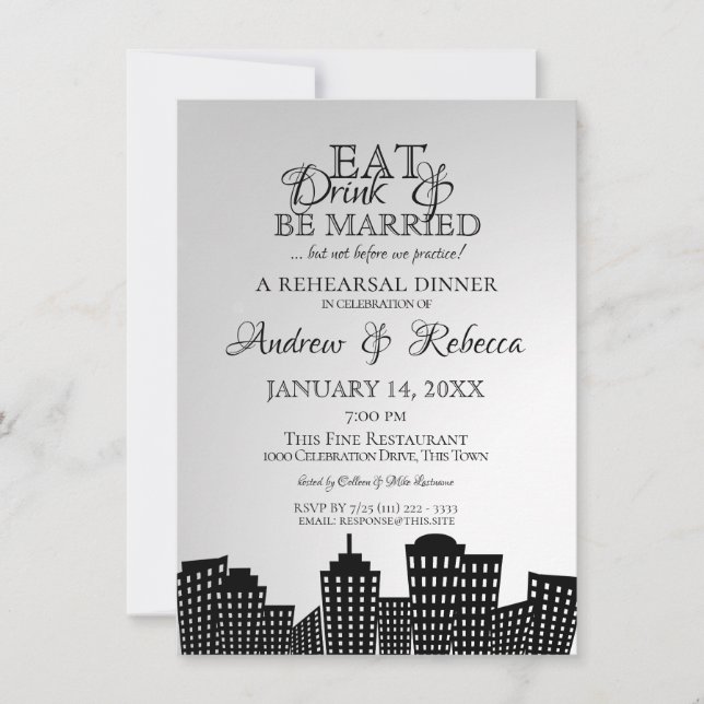 Big City Rehearsal Dinner Cityscape Invitation (Front)