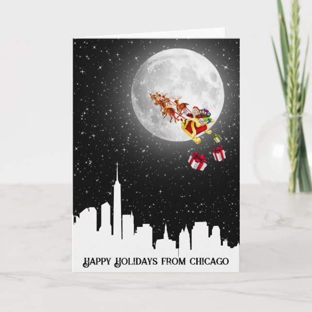 Big City Santa Claus on Moon Card (Front)