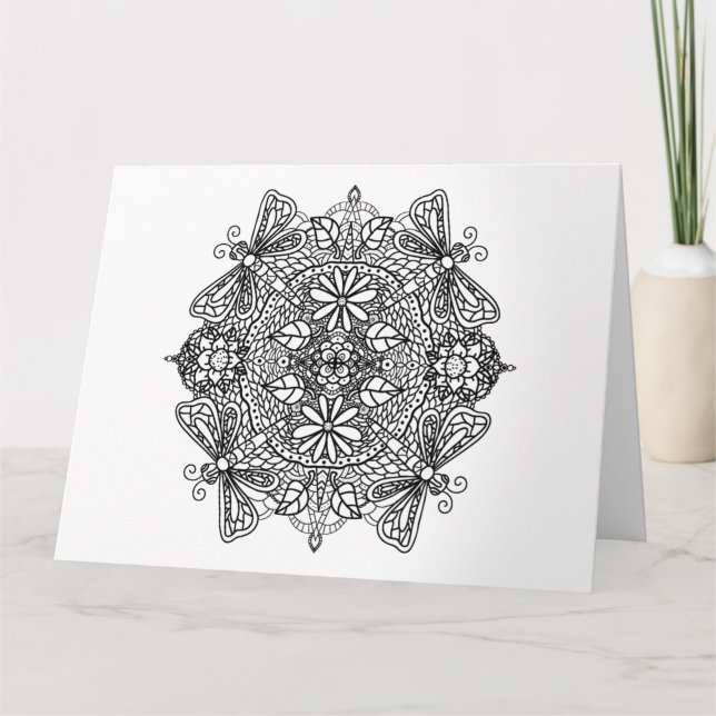 Big Colour Me Birthday Card Dragonflies and Flower (Front)