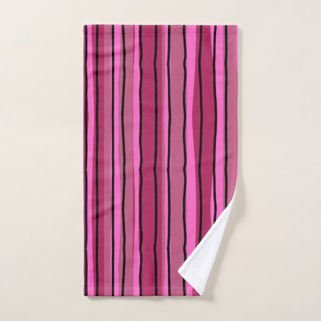 Big Colour Pop Hot Pink and Black Stripes Hand Towel (Hand Towel)
