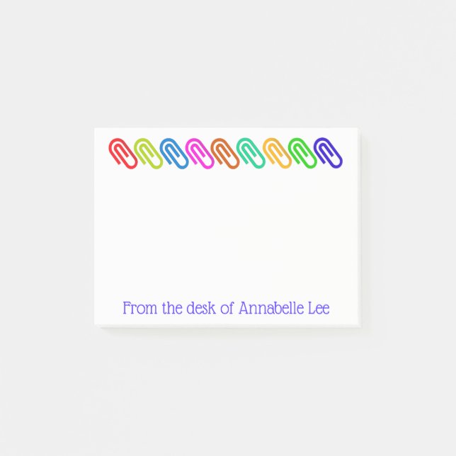 Big Coloured Paperclips Personalise Post-it Notes (Front)