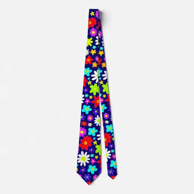 Big Colourful Flowers II - Dark Blue Tie (Front)